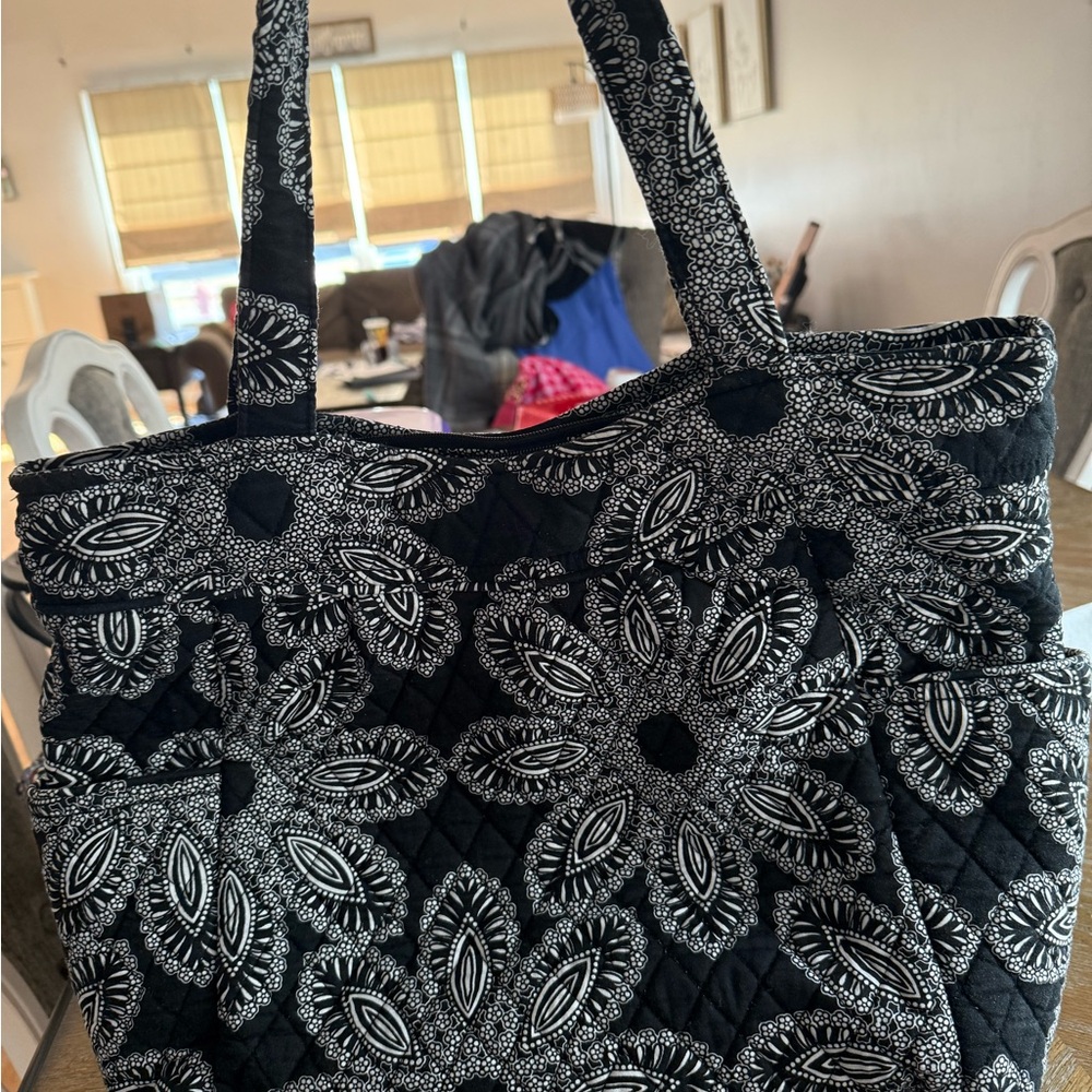 Black and White Floral Tote Bag